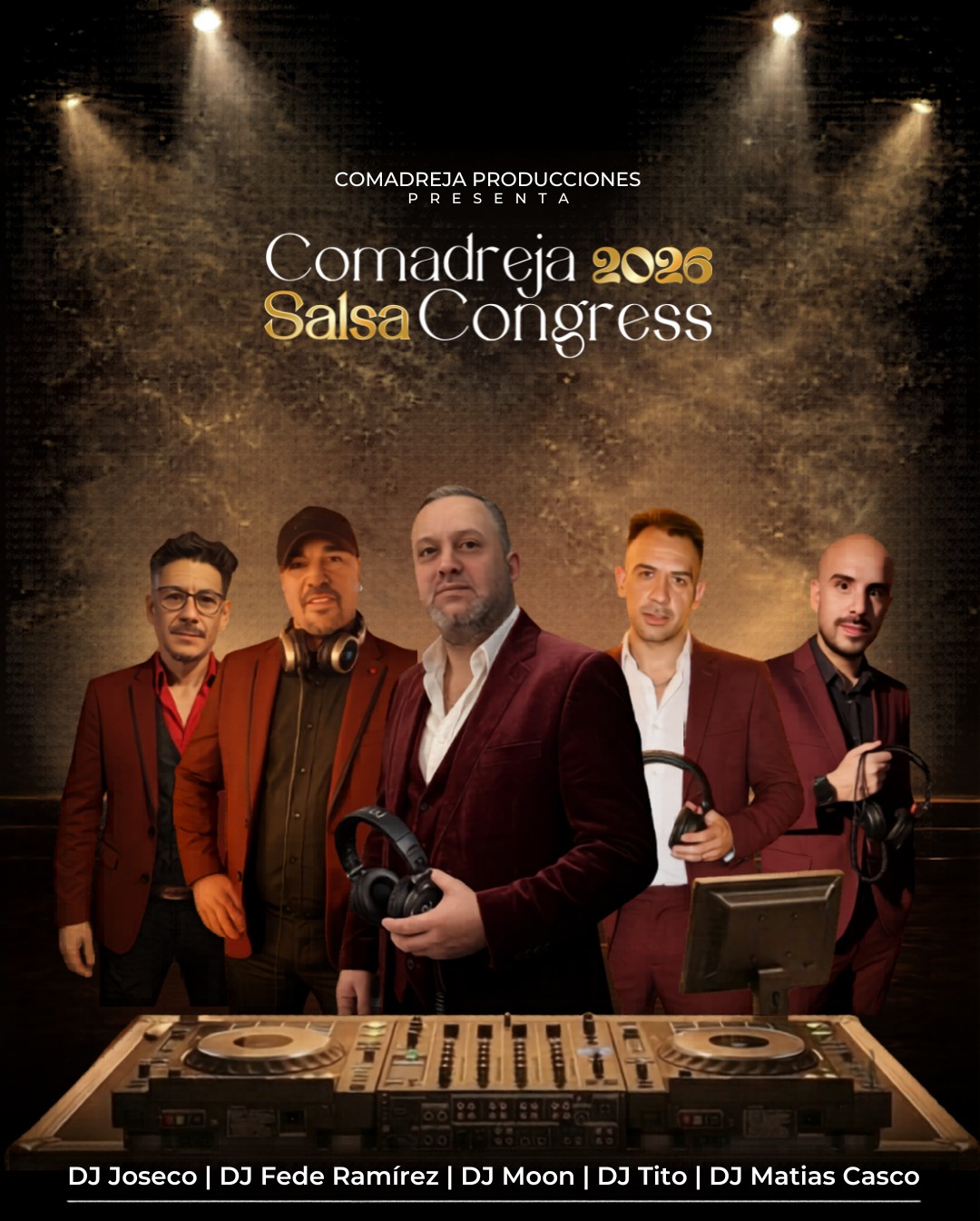 DJ Joseco, DJ Fede Ramírez, DJ Moon, DJ Tito y DJ Matias Casco en cabina